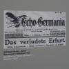 Schlagzeile des „Echo Germania“ im Oktober 1927, gezeigt in der Ausstellung „Techniker der Endlösung“ im Erfurter Erinnerungsort Topf & Söhne.